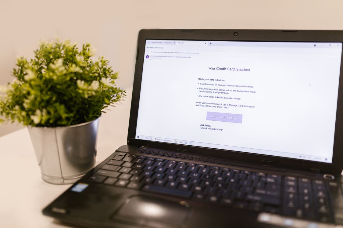 Card security and financial protection on screen